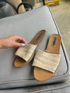 Steve Madden Natural Raffia Slide Sandals - Women